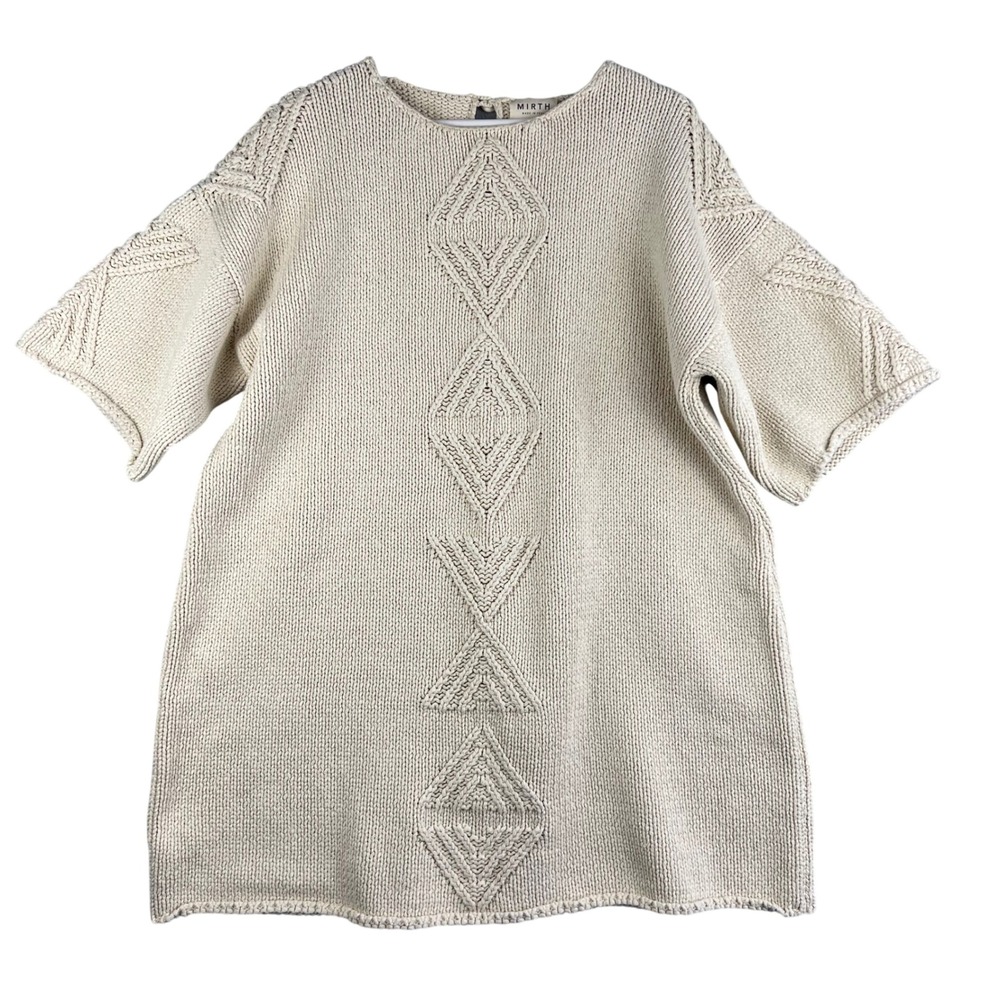 MIRTH Knit Diamond Pattern Short Sleeve Tunic Dress Beige Made in Peru Size L